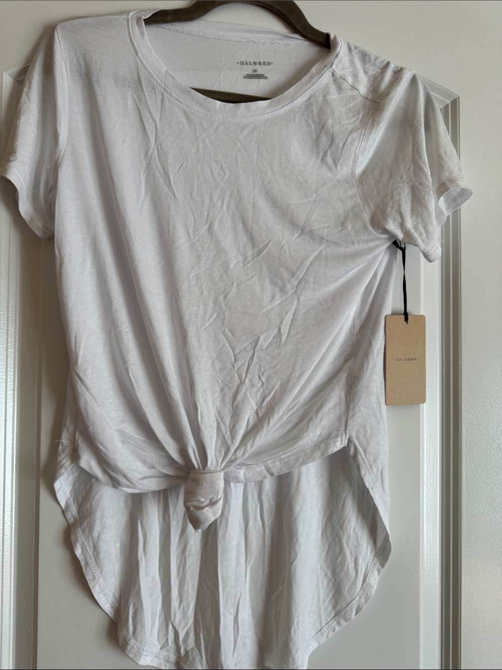 Halogen White Short Sleeve Tie-Front Tee